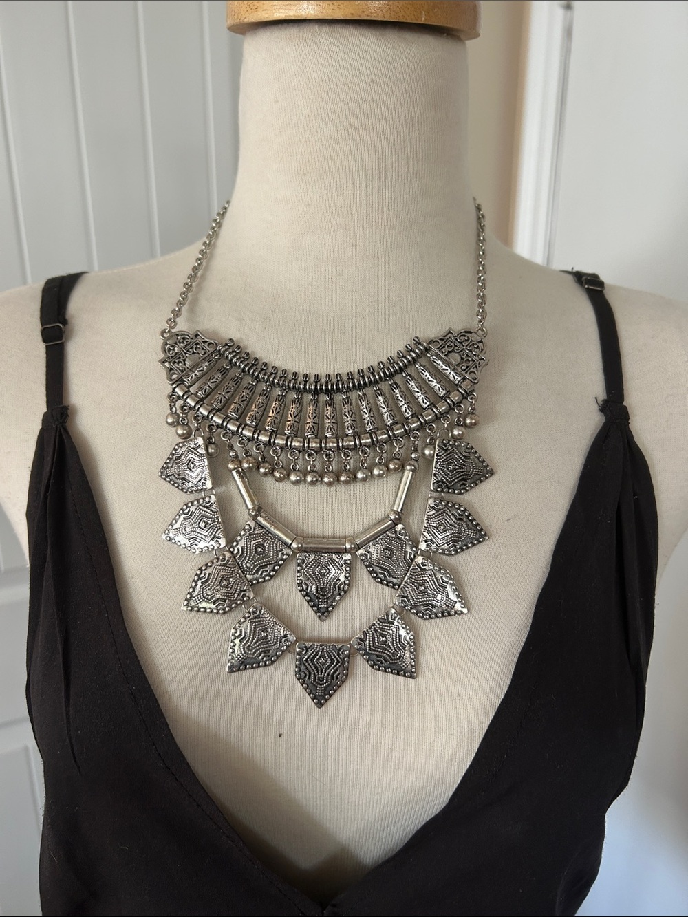 Antique Silver-Tone Layered Tribal Necklace